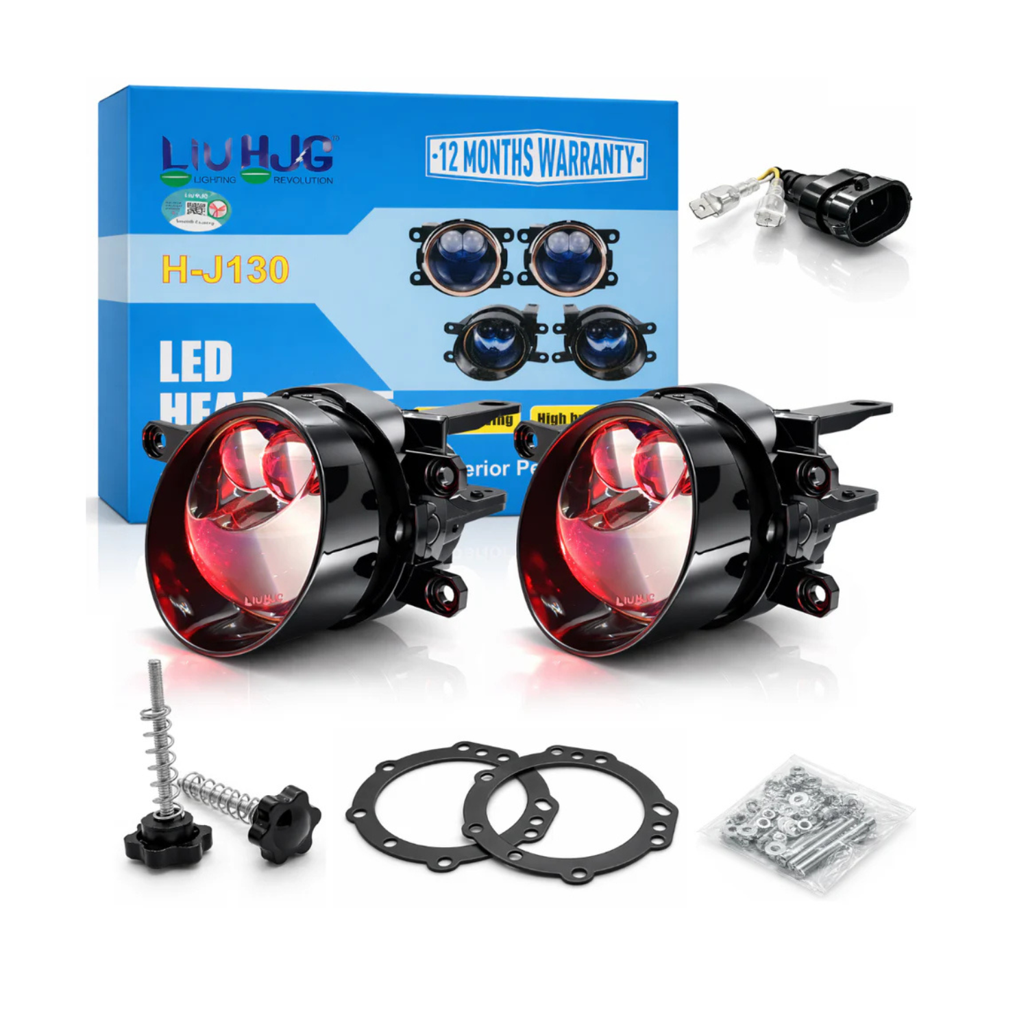 hjg h j130 3 inch led projector fog lights pair LIU HJG H-J130 3 inch LED projector fog light pair with red devil eye