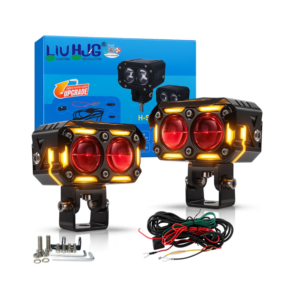 LIU HJG H-S2 dual projector LED auxiliary fog light pair with amber DRL and Red Devil Eye