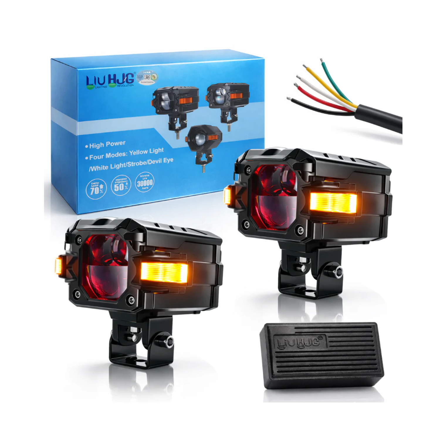 liu hjg led projector fog light with white, yellow,red devil eye LIU HJG single lens LED projector fog light with amber DRL and red devil eye for motorcycles and cars