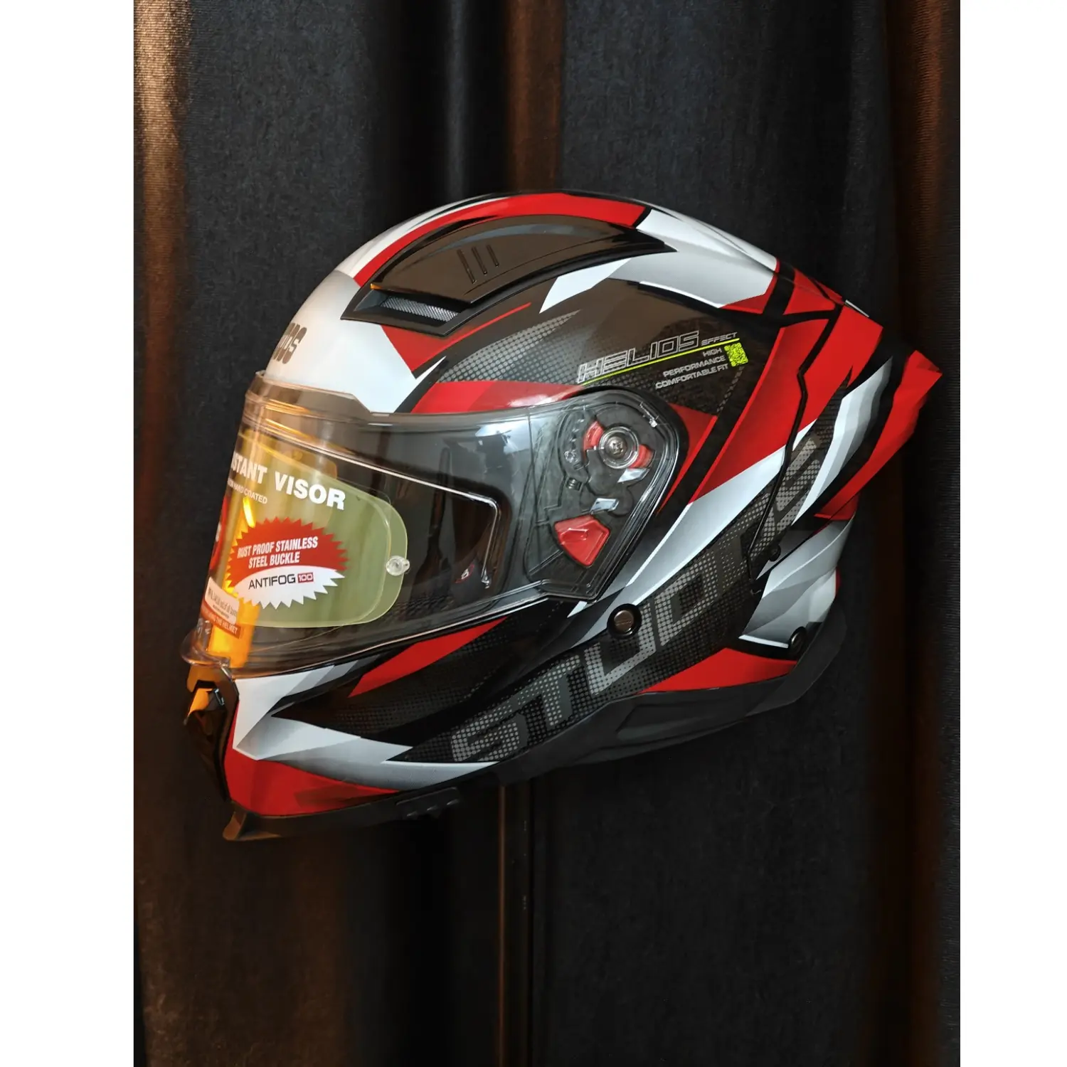 studds helios effect helmet matt black white red | dual visor studds helios effect helmet matt black white red | dual visor